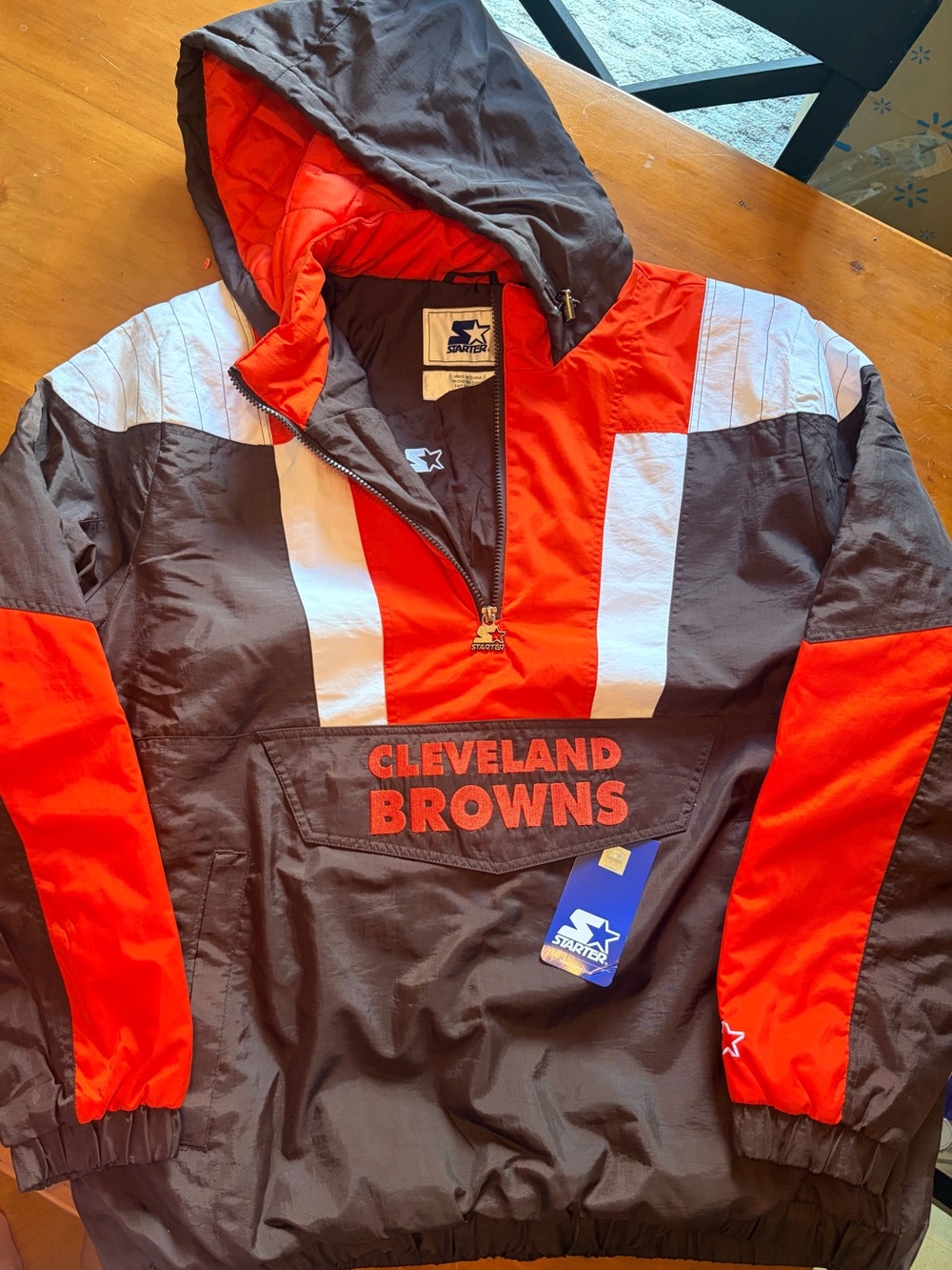 STARTER Cleveland Browns Hooded Pullover Jacket - Brown & Orange